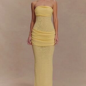 Meshki - Elora Strapless Knit Maxi Dress - Lemon - XXS
